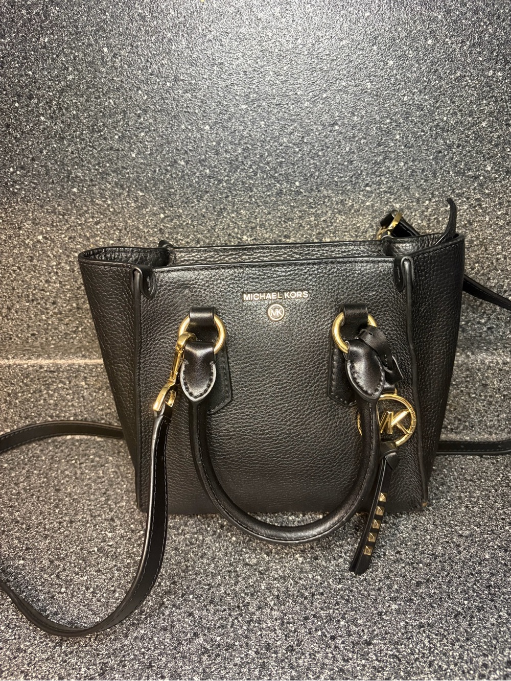 Michael Kors Black Pebbled Leather Satchel with Gold Hardware